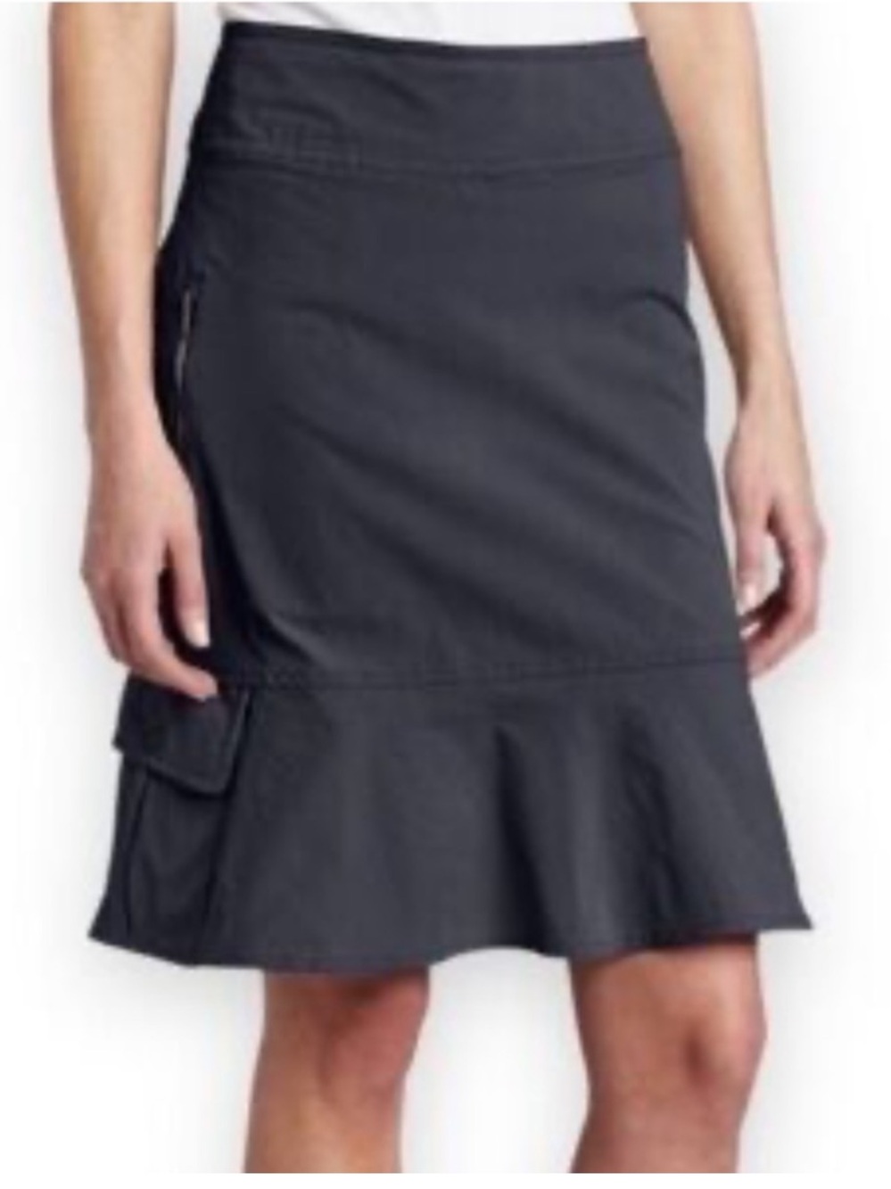 Royal Robbins Discovery Skirt Flare Jet Black Back Zip Cargo Pockets Size 12